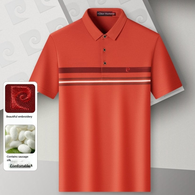 Pierre Cardin Men's Red Striped Polo Shirt – Silk-Infused Stretch Cotton Blend P751TSA155ZH65